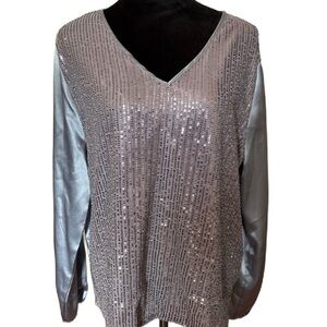 Silver Sequin V-Neck Top